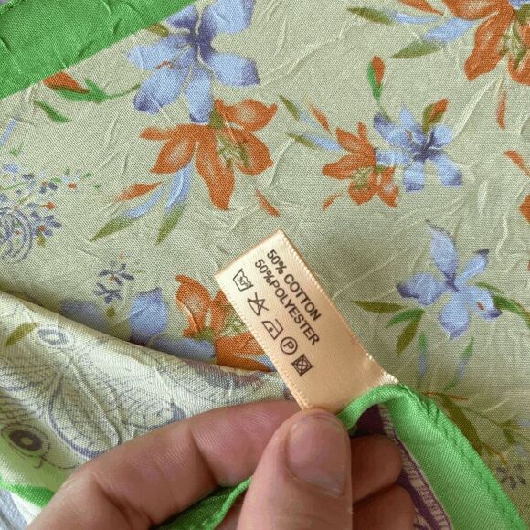 Pastel Floral Crinkle Texture Oblong Scarf with Lime Border – 22"x69" - Picture 7 of 9